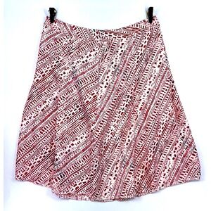 Silk Pleated Skirt Sz 6 Red Cream Abstract Boho Festival Indie Artisan A Line